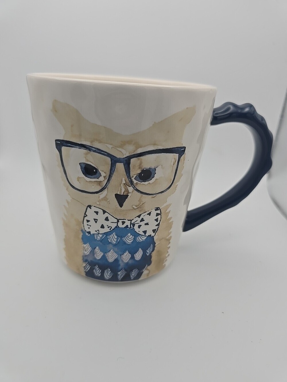 Pier 1 Coffee Mug Owl Owling Like A Boss Blue Bow Tie Glasses Ironstone RARE